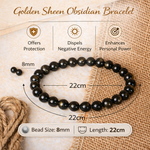 Load image into Gallery viewer, Natural Golden Sheen Obsidian Bracelet 8mm Beads Stretchable | Healing Crystal Jewelry