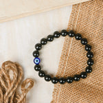 Load image into Gallery viewer, Natural Black Tourmaline With Evil Eye Bracelet 8mm Beads Stretchable | Healing Crystal Jewelry