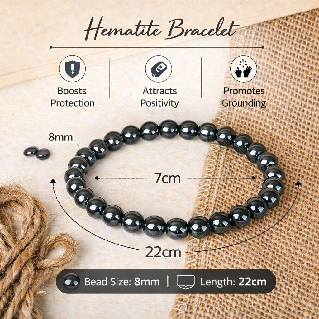 Natural Hematite Bracelet 8mm Beads Stretchable | Healing Crystal Jewelry