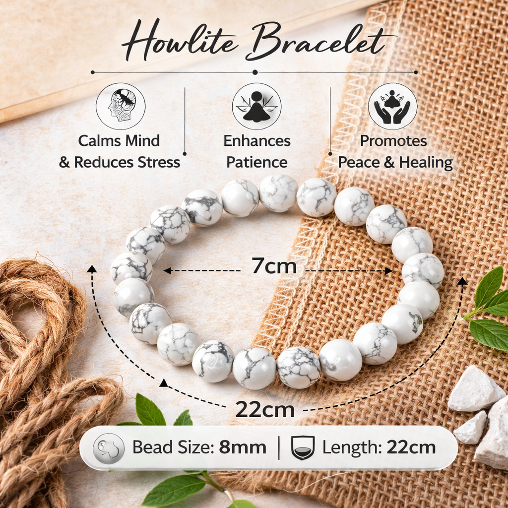 Natural Howlite Bracelet 8mm Beads Stretchable | Healing Crystal Jewelry