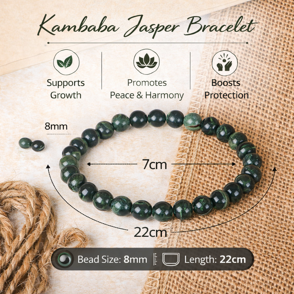 Natural Kambaba Jasper Bracelet 8mm Beads Stretchable | Healing Crystal Jewelry