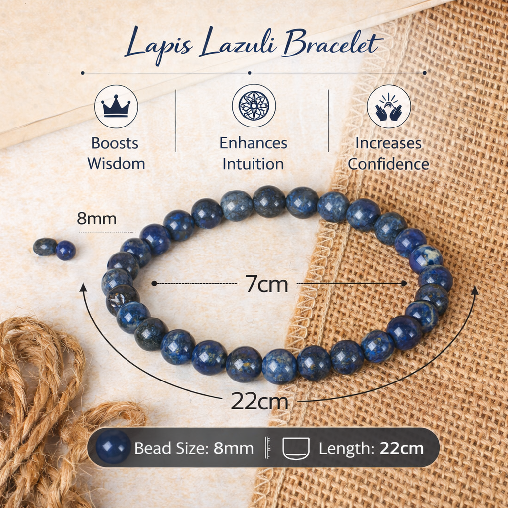 Natural Lapis Lazuli Bracelet 8mm Beads Stretchable | Healing Crystal Jewelry