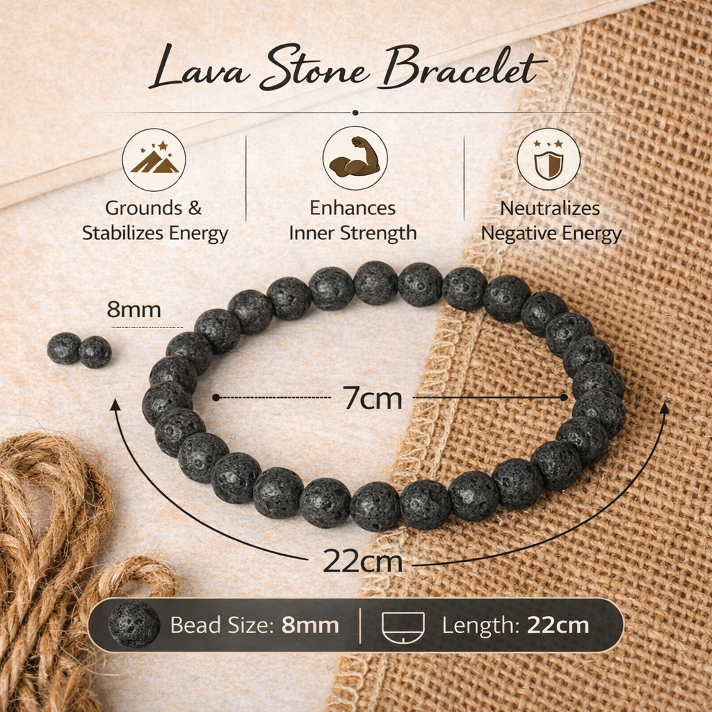 Natural Lava Bracelet 8mm Beads Stretchable | Healing Crystal Jewelry