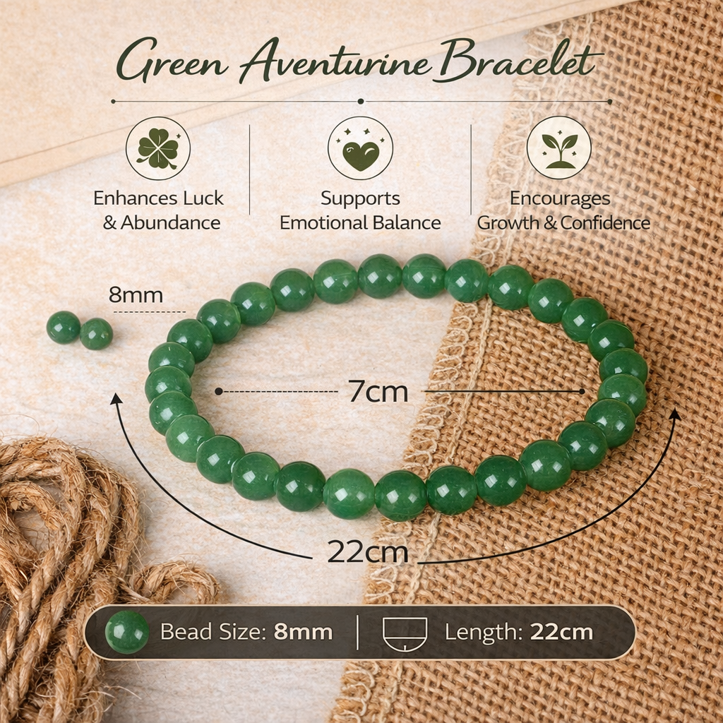 Natural Green Aventurine Bracelet 8mm Beads Stretchable | Healing Crystal Jewelry