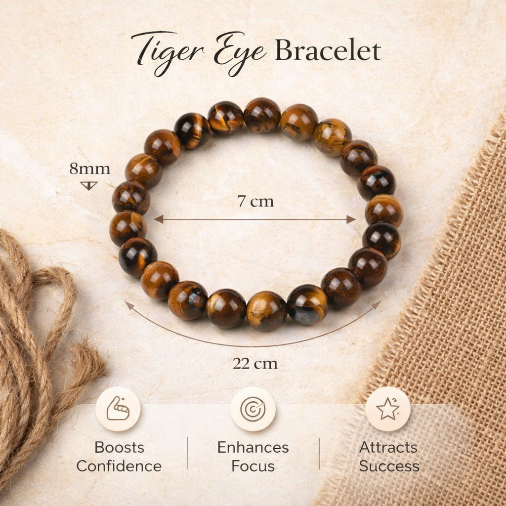 Natural Tiger Eye Bracelet 8mm Beads Stretchable | Healing Crystal Jewelry