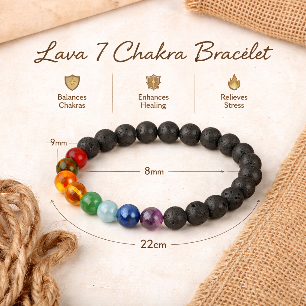 Natural Lava 7 Chakra Bracelet 8mm Beads Stretchable | Healing Crystal Jewelry
