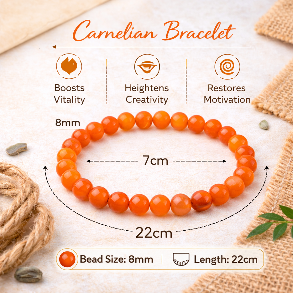 Natural Carnelian Bracelet 8mm Beads Stretchable | Healing Crystal Jewelry