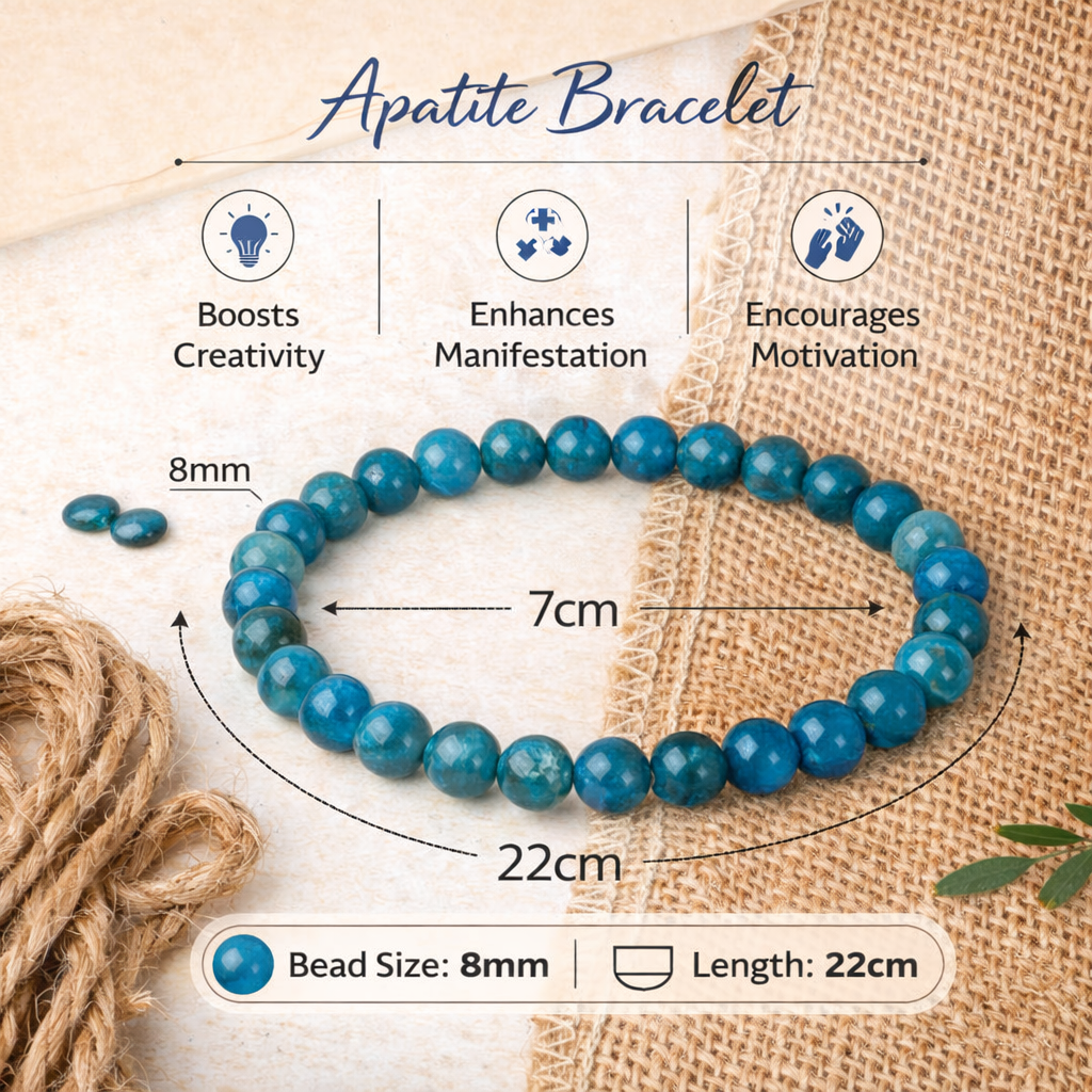 Natural Apatite Bracelet 8mm Beads Stretchable | Healing Crystal Jewelry