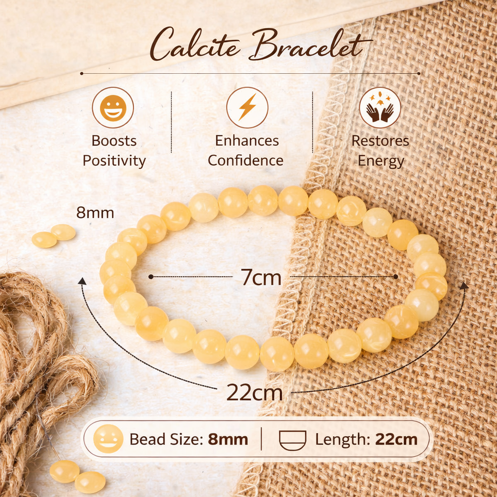Natural Calcite Bracelet 8mm Beads Stretchable | Healing Crystal Jewelry