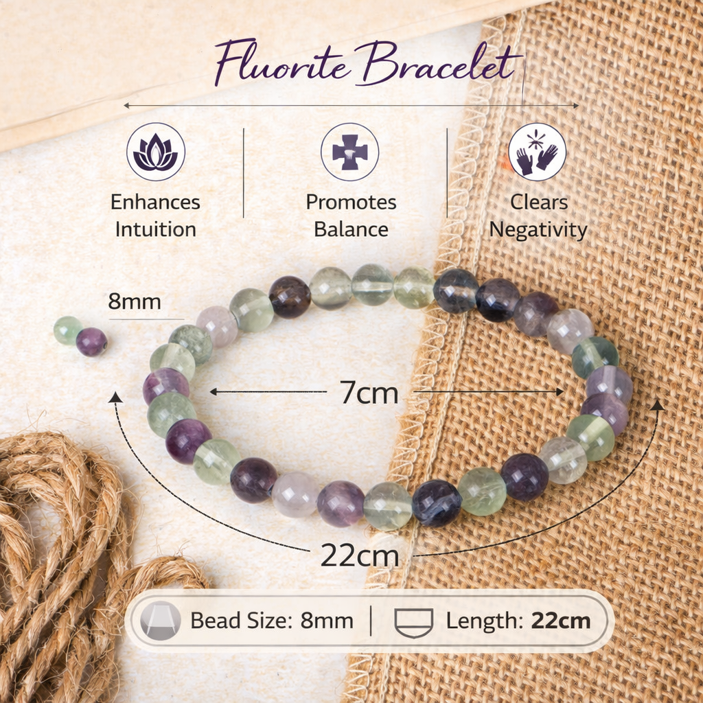Natural Fluorite Bracelet 8mm Beads Stretchable | Healing Crystal Jewelry