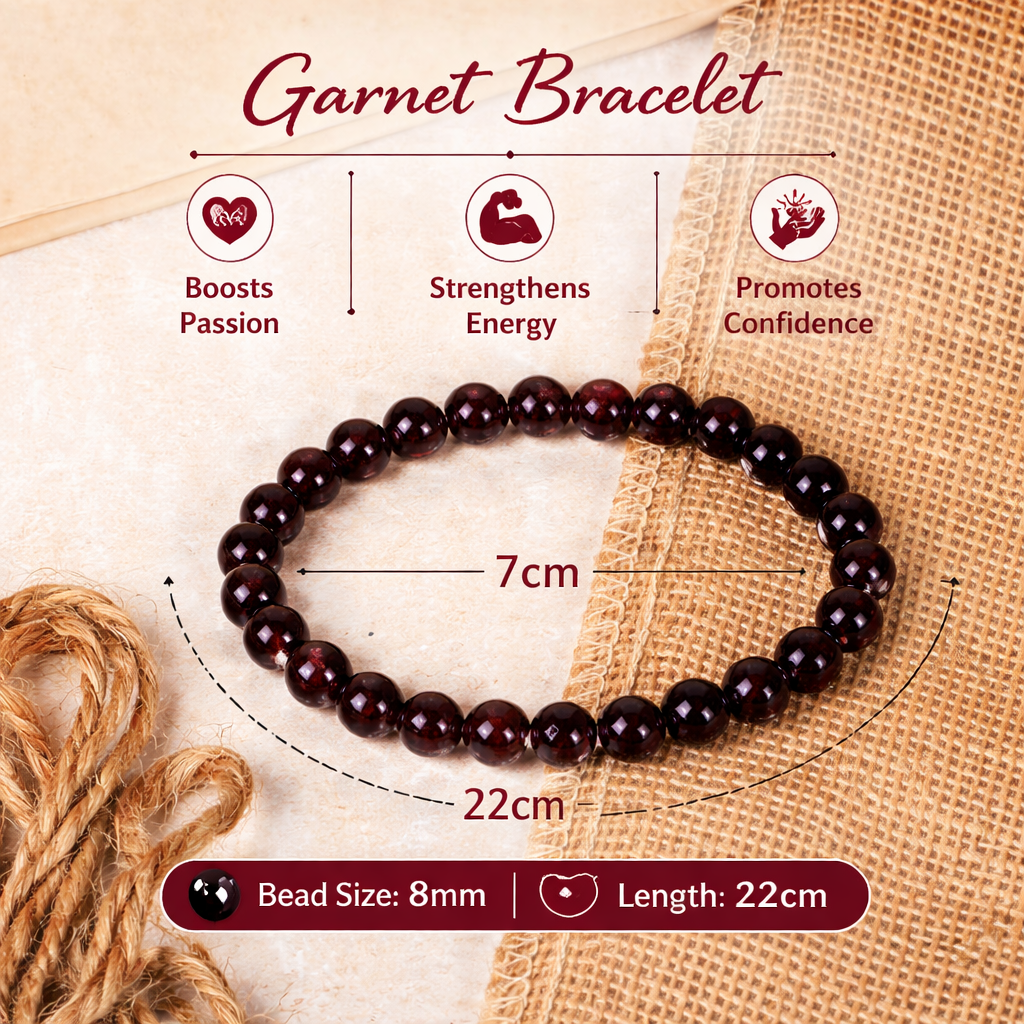 Natural Garnet Bracelet 8mm Beads Stretchable | Healing Crystal Jewelry