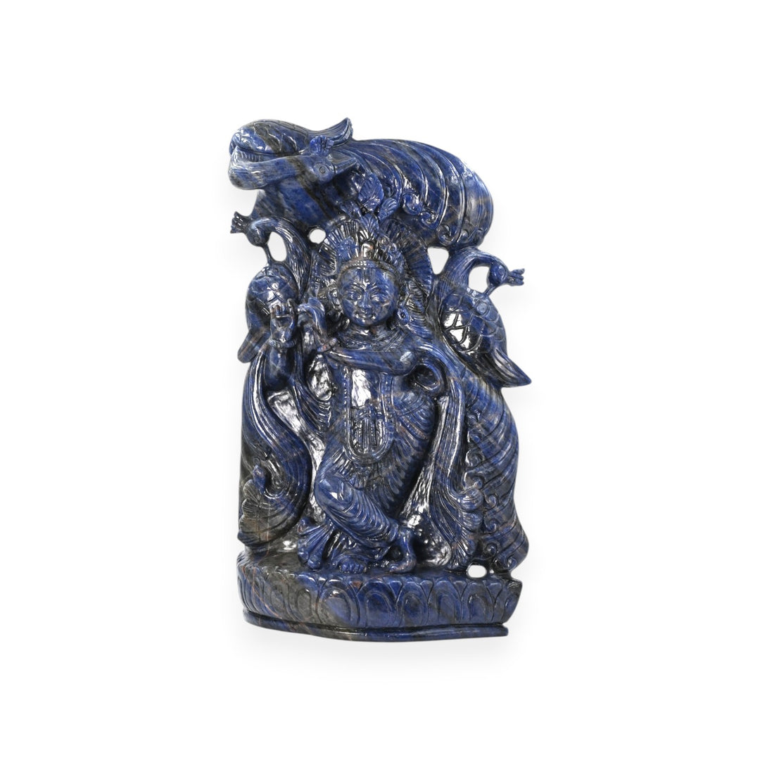 Sodalite Krishna Ji Idol 6018g – Large Spiritual Statue for Temple & Devotion
