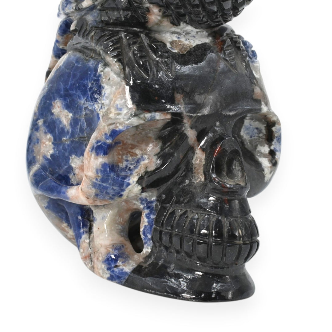 Sodalite Owl Skull Carving 1352.8g – Hand Carved Decorative Owl Skull Statue