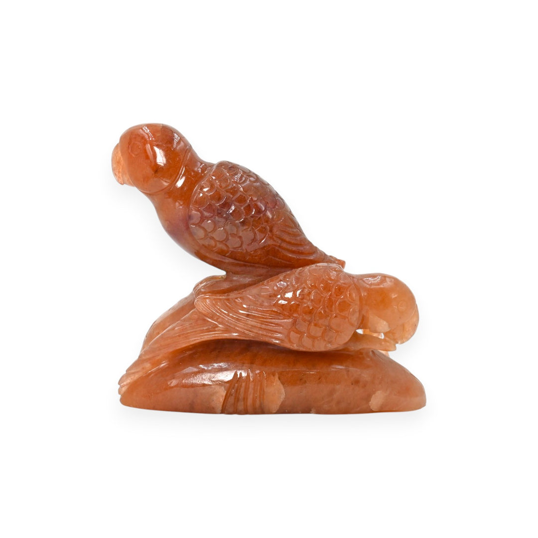 Orange Aventurine Parrot Pair 650g – Hand Carved Bird Statue for Love & Harmony