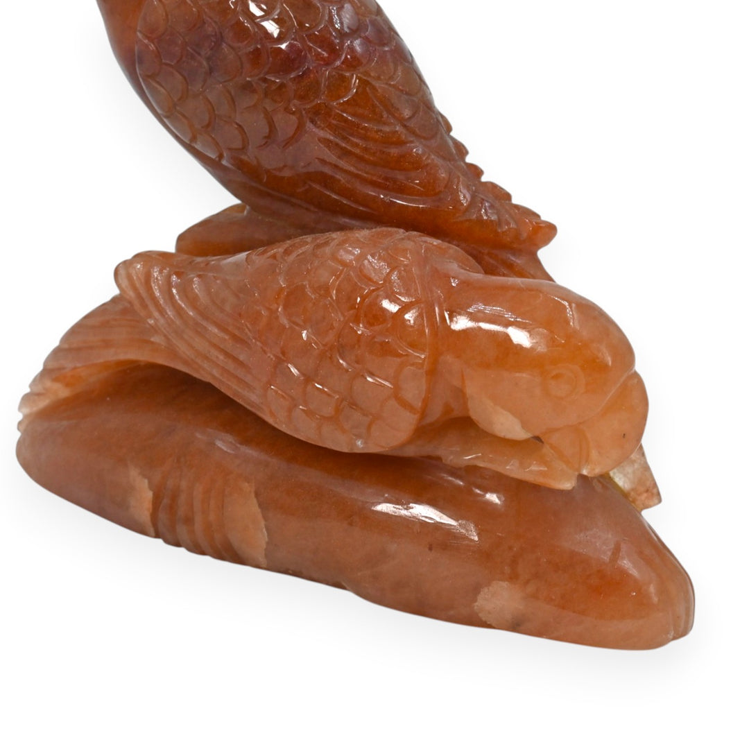 Orange Aventurine Parrot Pair 650g – Hand Carved Bird Statue for Love & Harmony