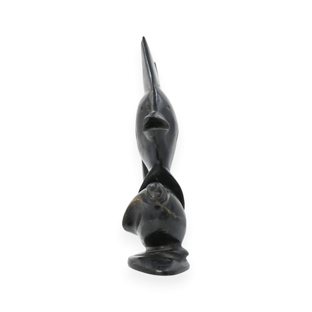 Black Agate Fish on Shell 1075g – Decorative Stone Sculpture for Home & Vastu