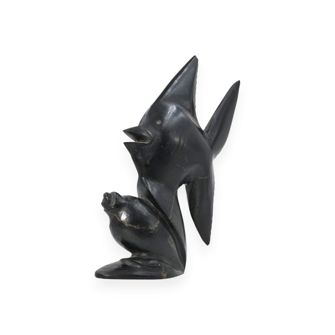 Black Agate Fish on Shell 1075g – Decorative Stone Sculpture for Home & Vastu