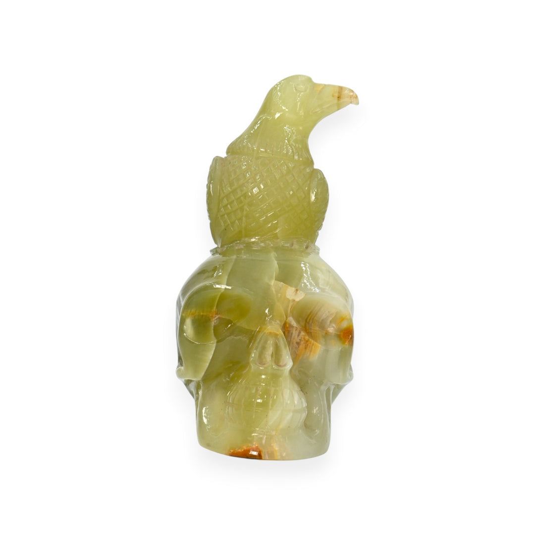 Green Onyx Crow Skull Carving 990g – Artistic Skull Sculpture for Home Décor