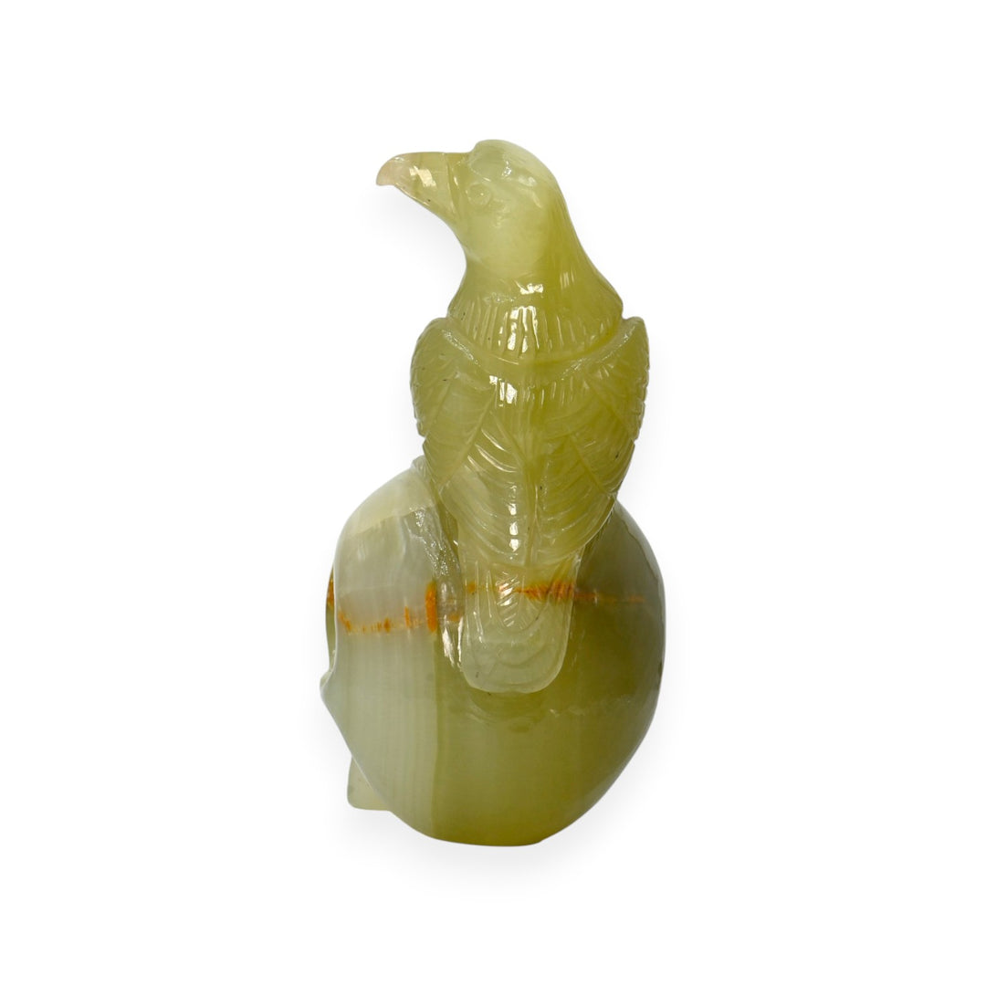 Green Onyx Crow Skull Carving 990g – Artistic Skull Sculpture for Home Décor