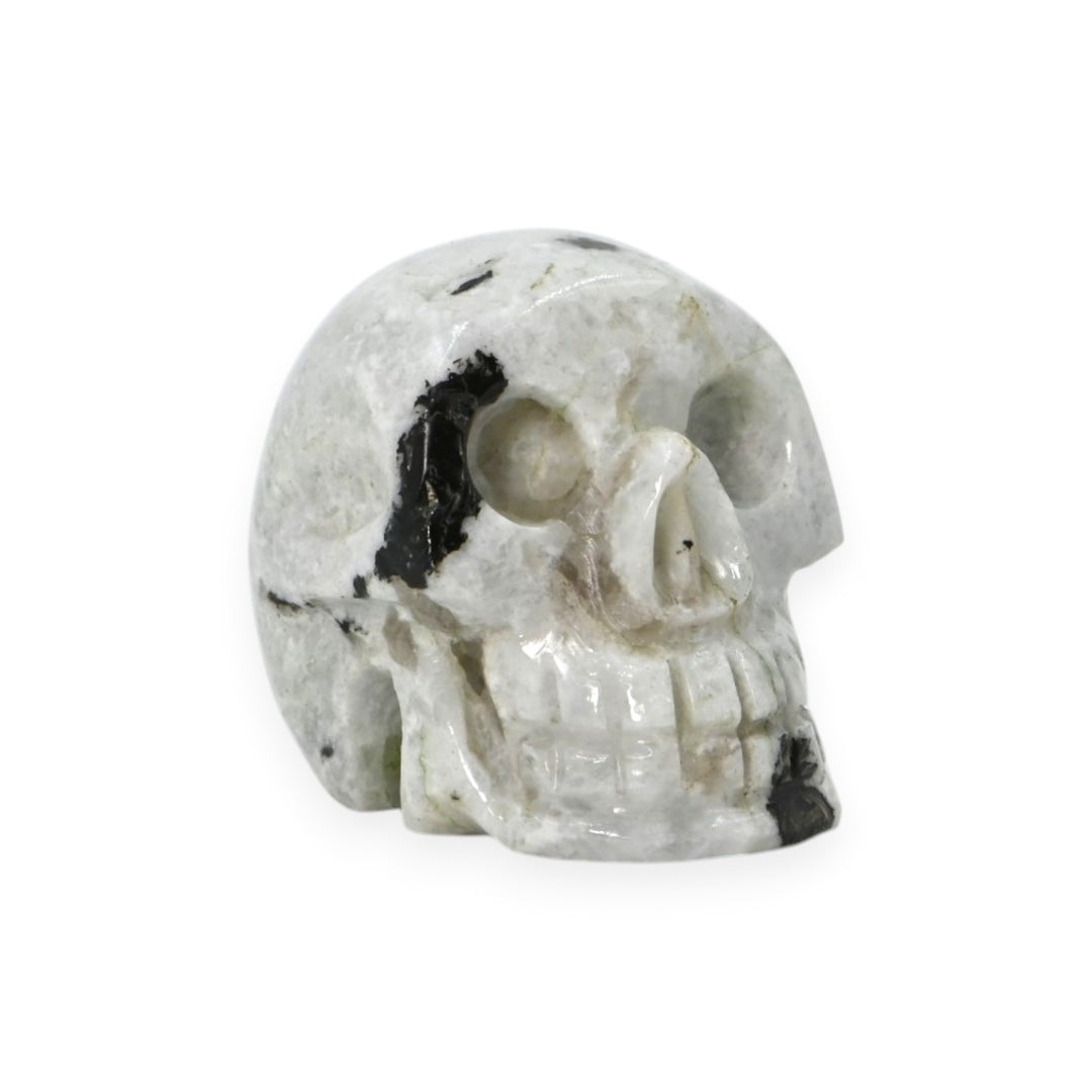 Rainbow Moonstone Skull 76g – Mystic Stone Skull for Intuition & Decor