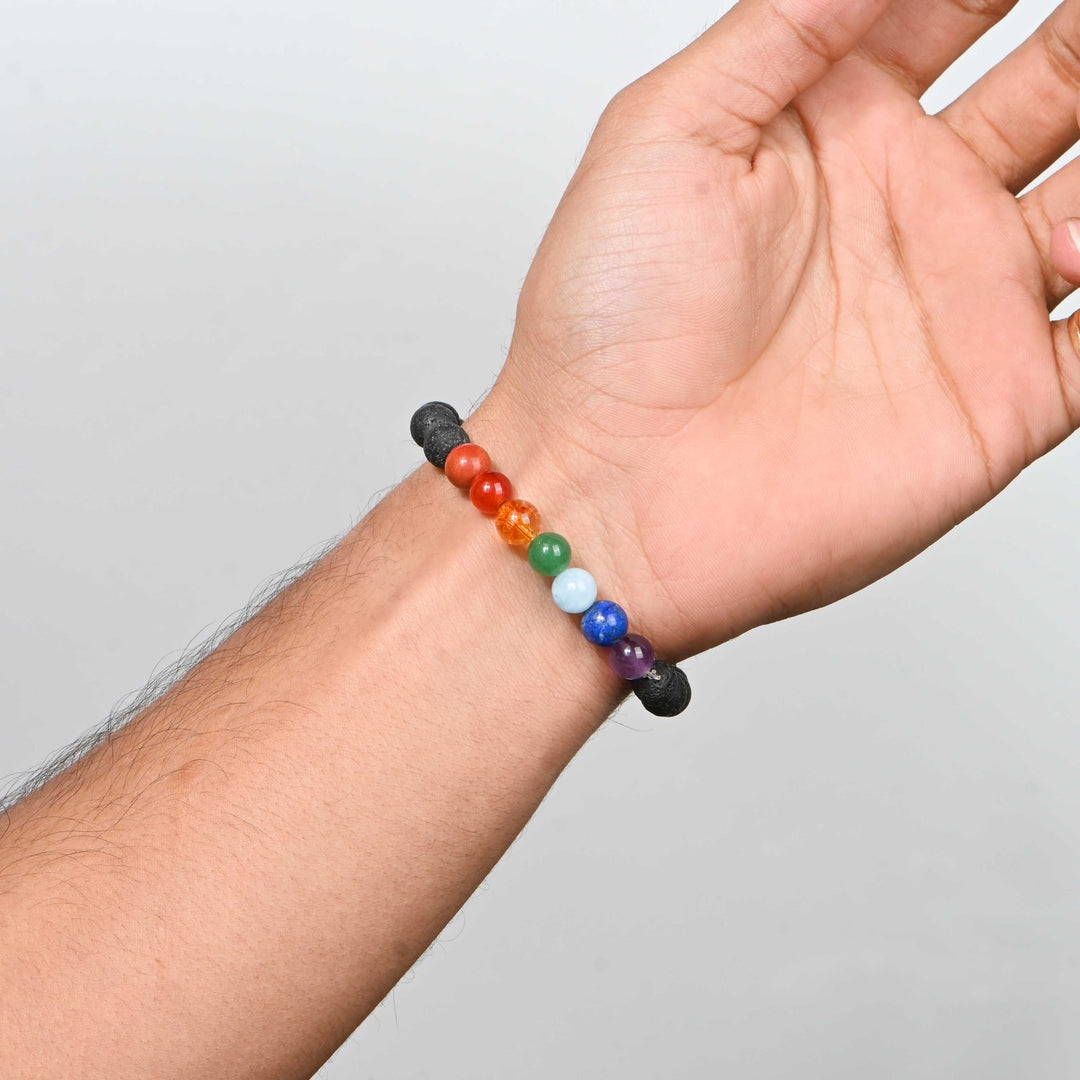 Natural Lava 7 Chakra Bracelet 8mm Beads Stretchable | Healing Crystal Jewelry