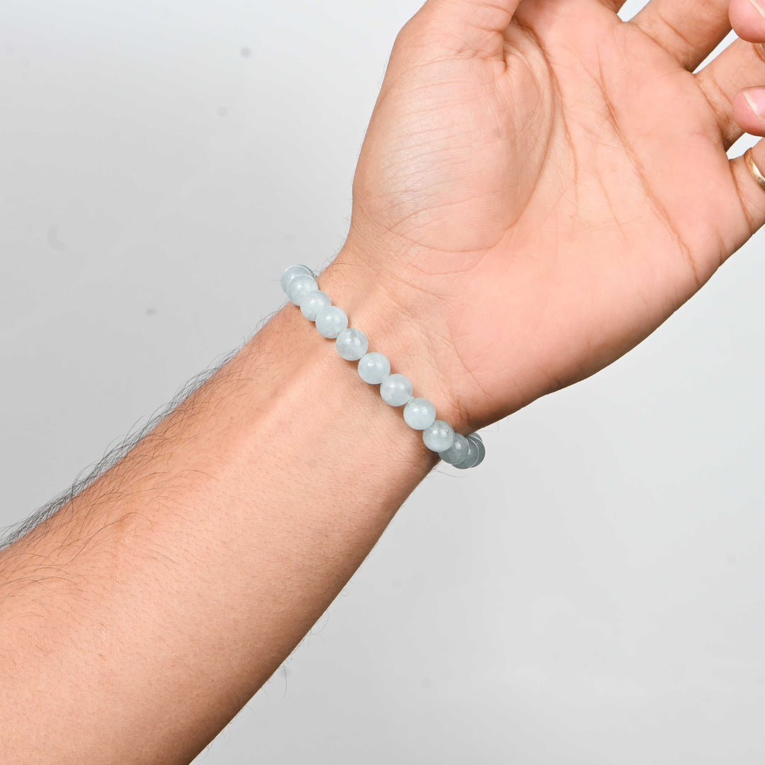 Natural Aquamarine Bracelet 8mm Beads Stretchable | Healing Crystal Jewelry
