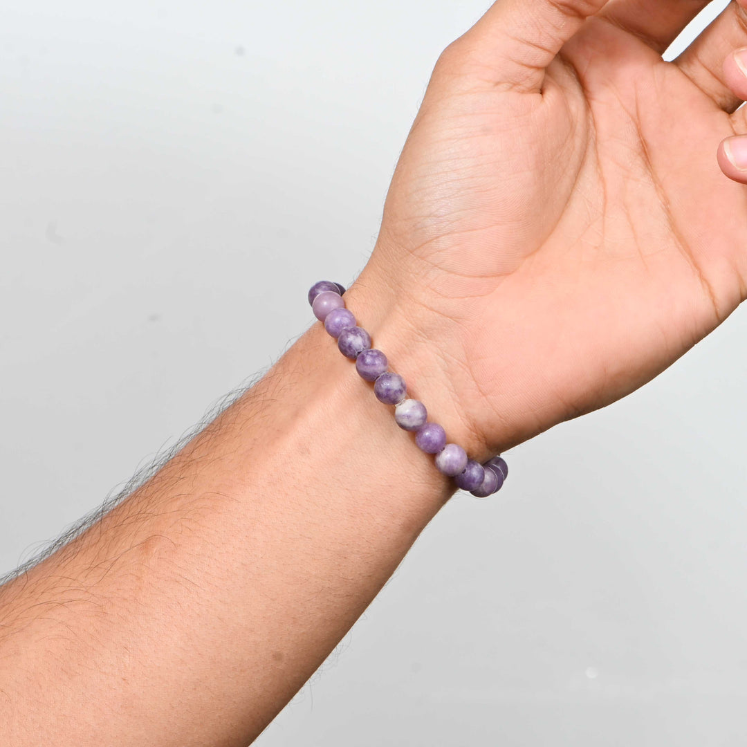 Natural Lepidolite Bracelet 8mm Beads Stretchable | Healing Crystal Jewelry