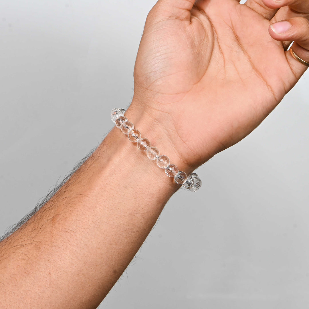 Natural Clear Quartz Faceted Bracelet 8mm Beads Stretchable | Healing Crystal Jewelry