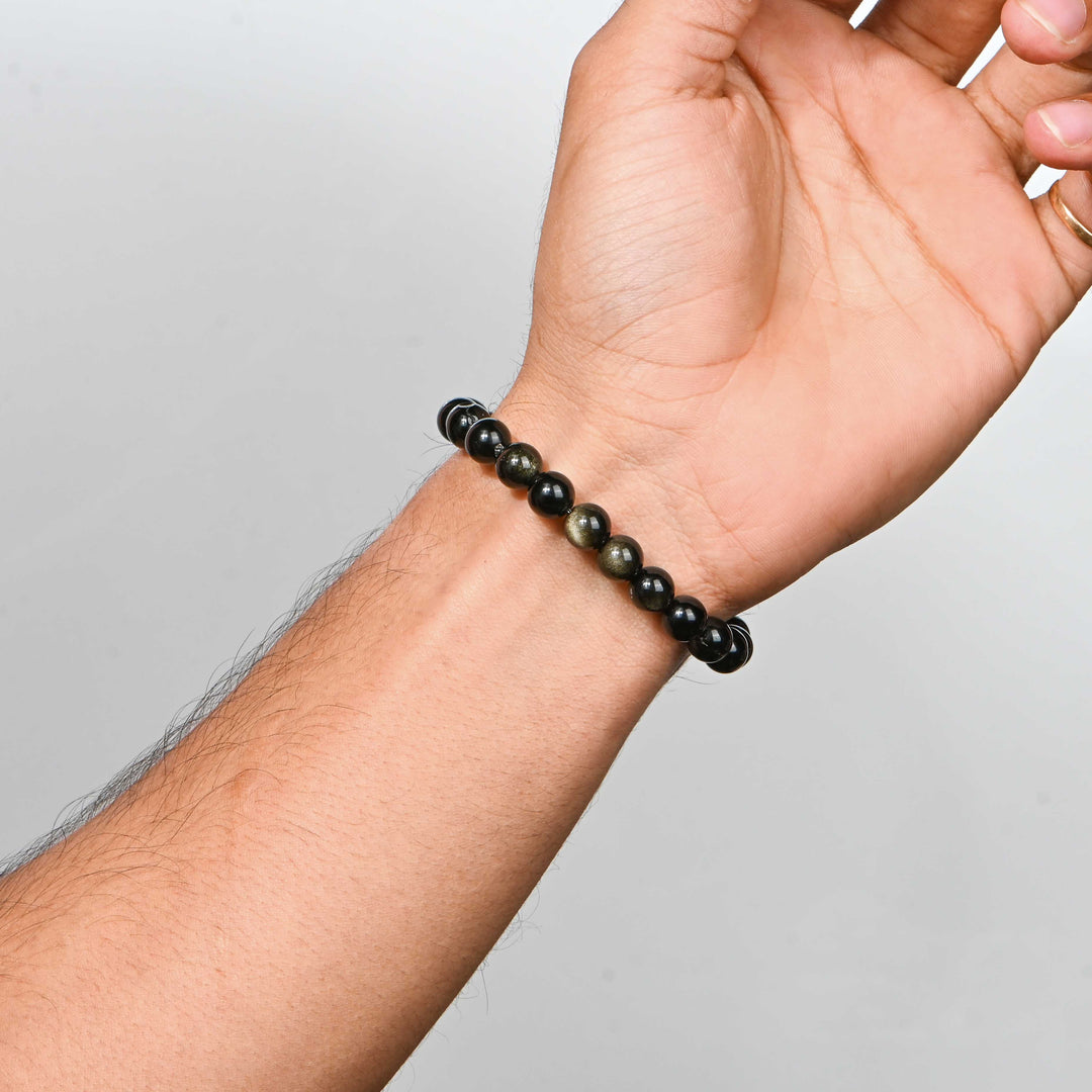 Natural Golden Sheen Obsidian Bracelet 8mm Beads Stretchable | Healing Crystal Jewelry