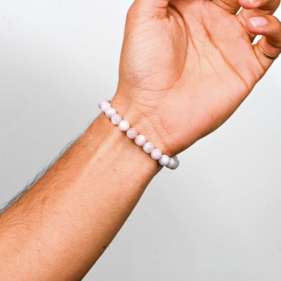 Natural Kunzite Bracelet 8mm Beads Stretchable | Healing Crystal Jewelry