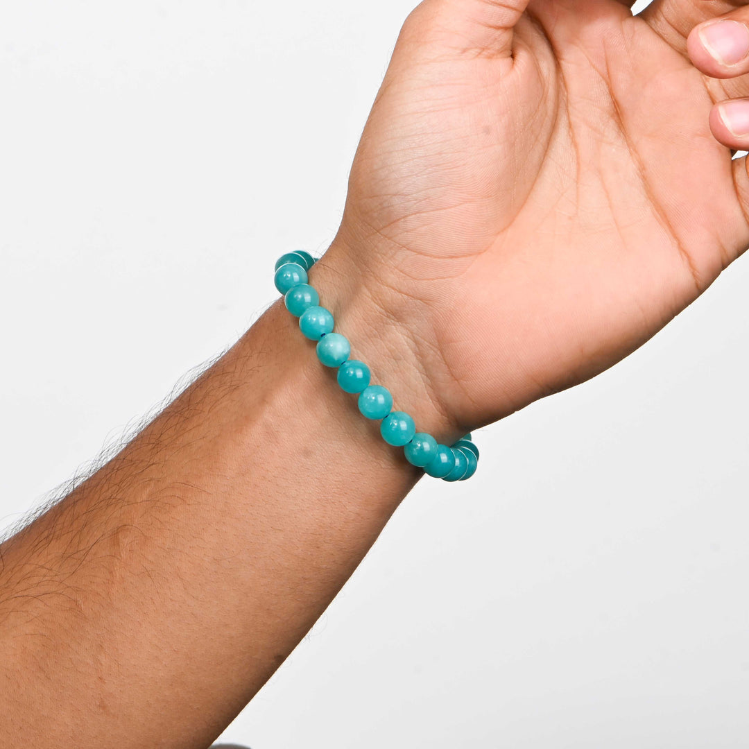 Natural Ice Amazonite Bracelet 8mm Beads Stretchable | Healing Crystal Jewelry