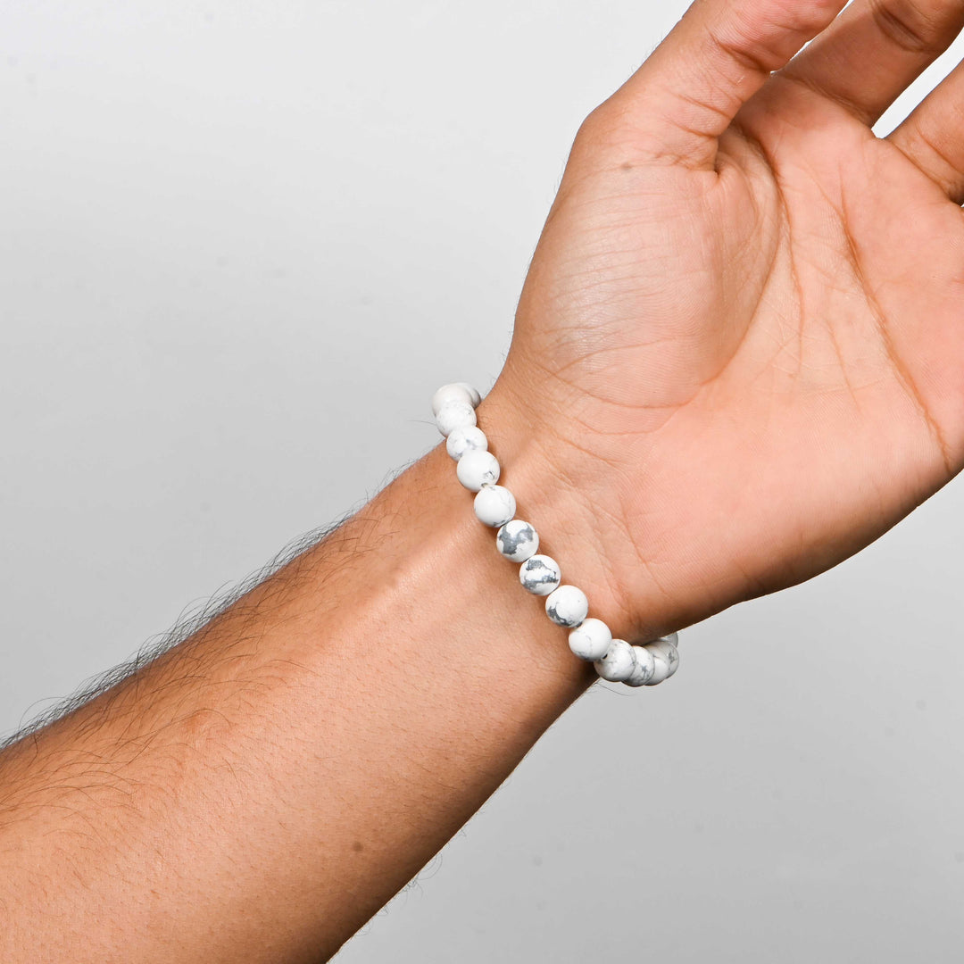 Natural Howlite Bracelet 8mm Beads Stretchable | Healing Crystal Jewelry