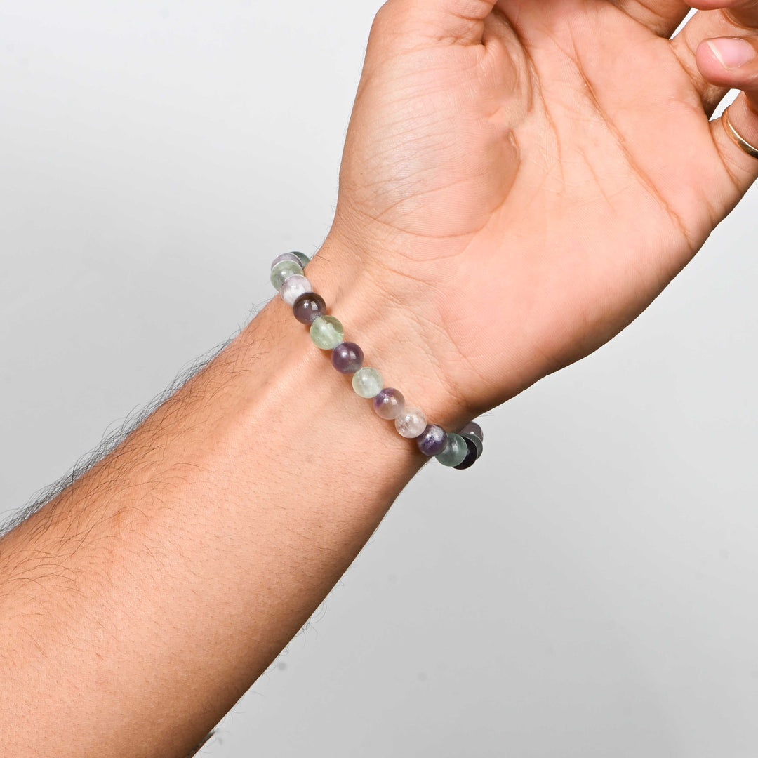Natural Fluorite Bracelet 8mm Beads Stretchable | Healing Crystal Jewelry