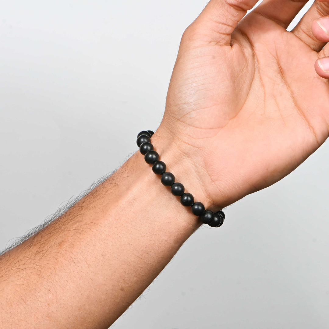 Natural Black Shungite Bracelet 8mm Beads Stretchable | Healing Crystal Jewelry