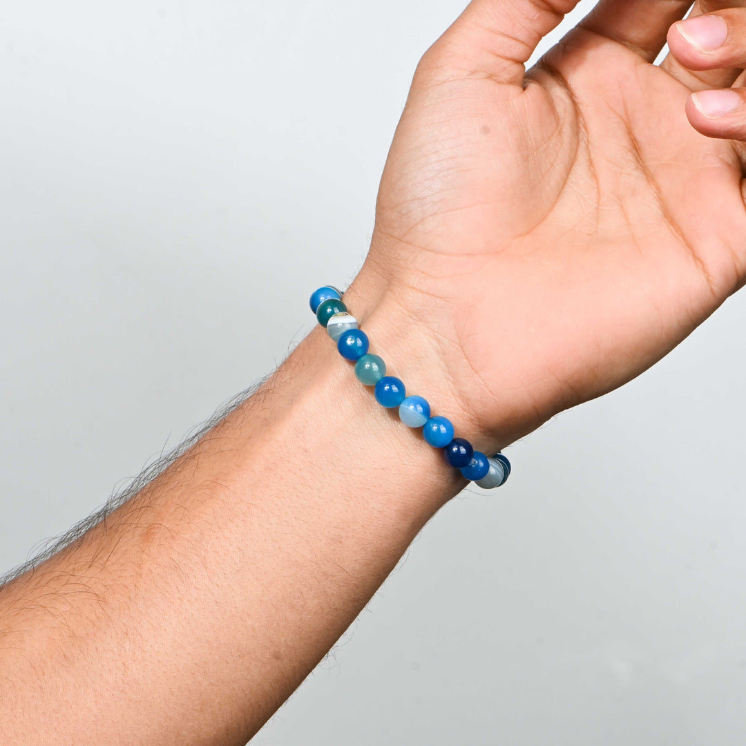 Natural Blue Agate Bracelet 8mm Beads Stretchable | Healing Crystal Jewelry