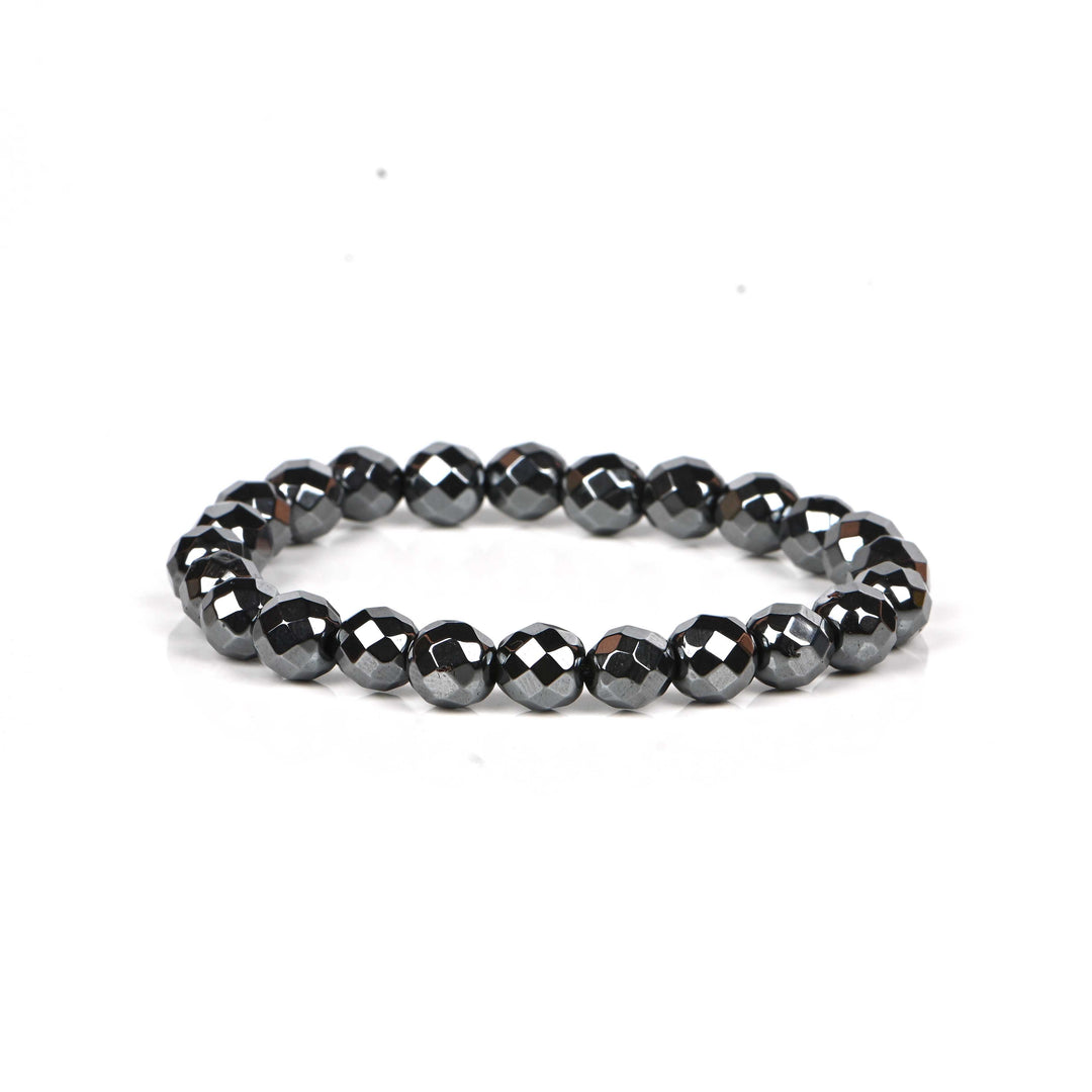 Natural Hematite Faceted Bracelet 8mm Beads Stretchable | Healing Crystal Jewelry