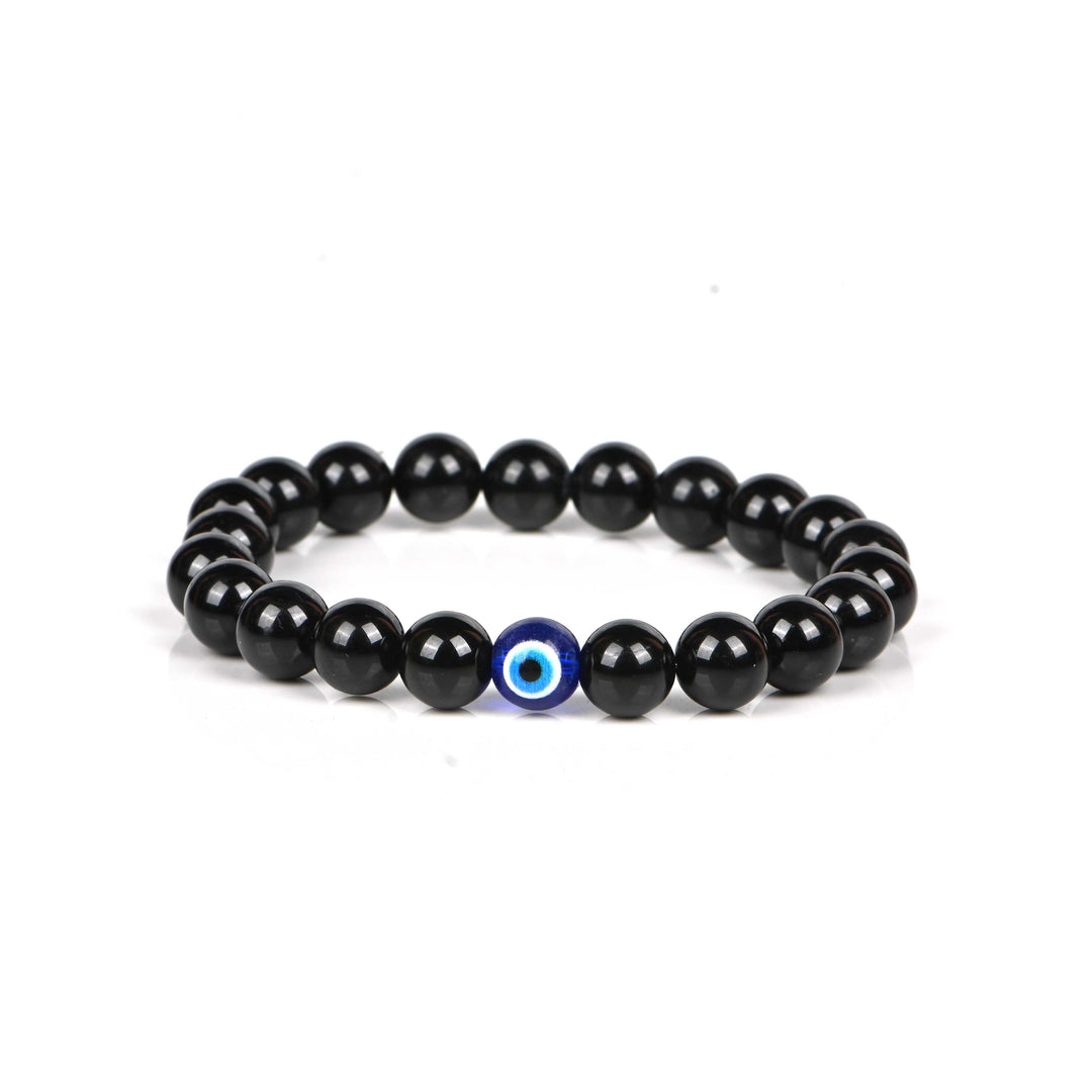 Natural Black Tourmaline With Evil Eye Bracelet 8mm Beads Stretchable | Healing Crystal Jewelry