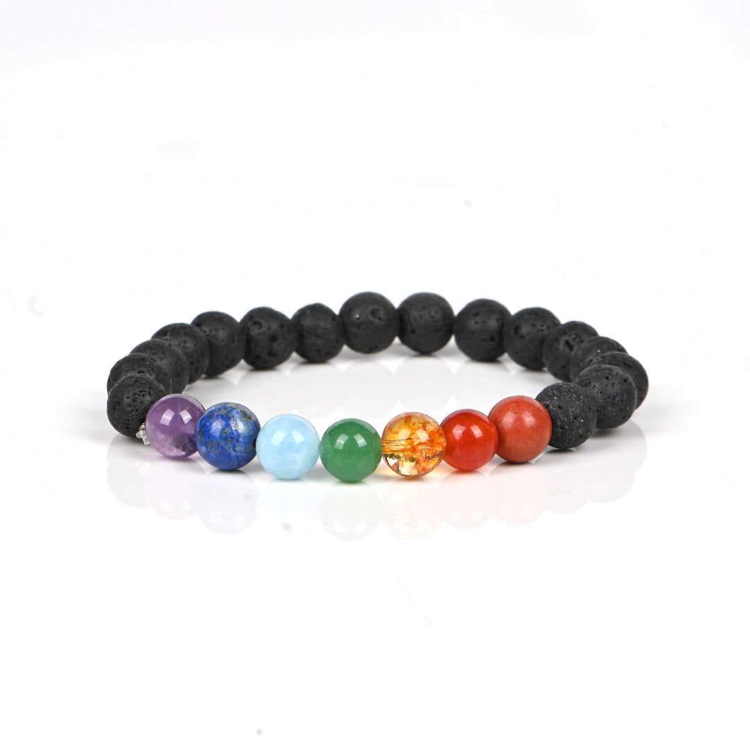 Natural Lava 7 Chakra Bracelet 8mm Beads Stretchable | Healing Crystal Jewelry