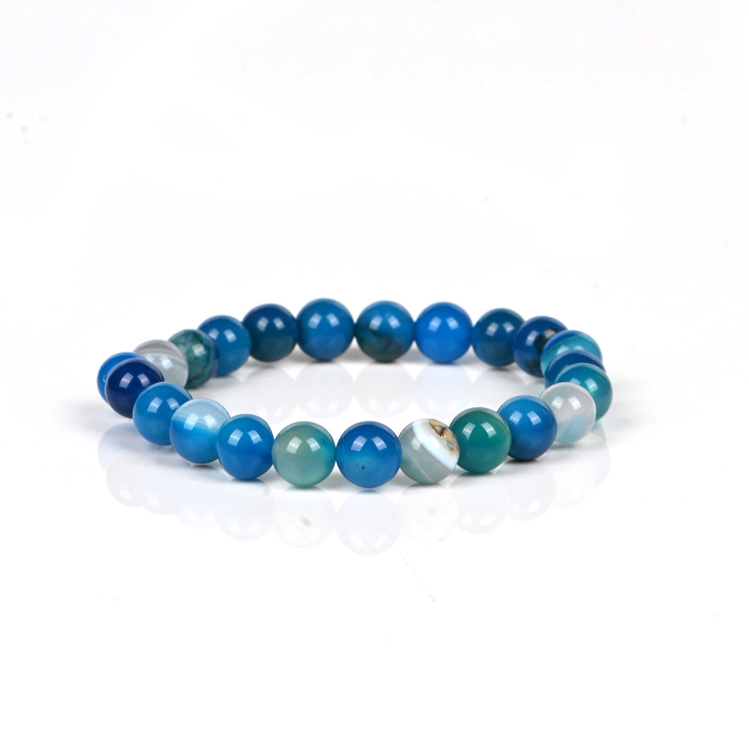 Natural Blue Agate Bracelet 8mm Beads Stretchable | Healing Crystal Jewelry