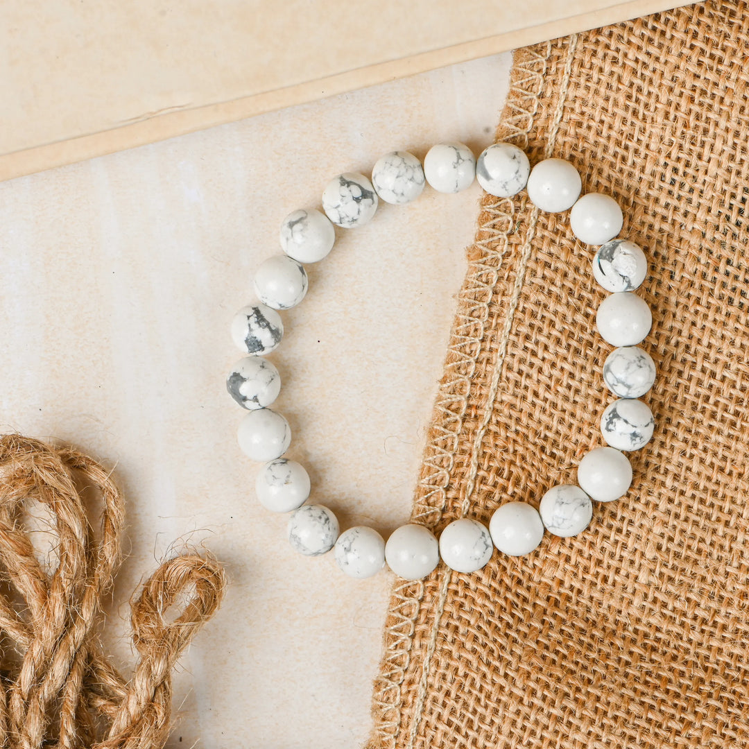 Natural Howlite Bracelet 8mm Beads Stretchable | Healing Crystal Jewelry