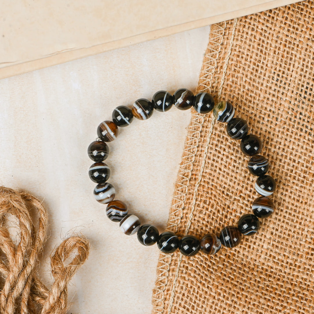 Natural Black Sulemani Hakik Bracelet 8mm Beads Stretchable | Healing Crystal Jewelry