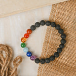 Load image into Gallery viewer, Natural Lava 7 Chakra Bracelet 8mm Beads Stretchable | Healing Crystal Jewelry