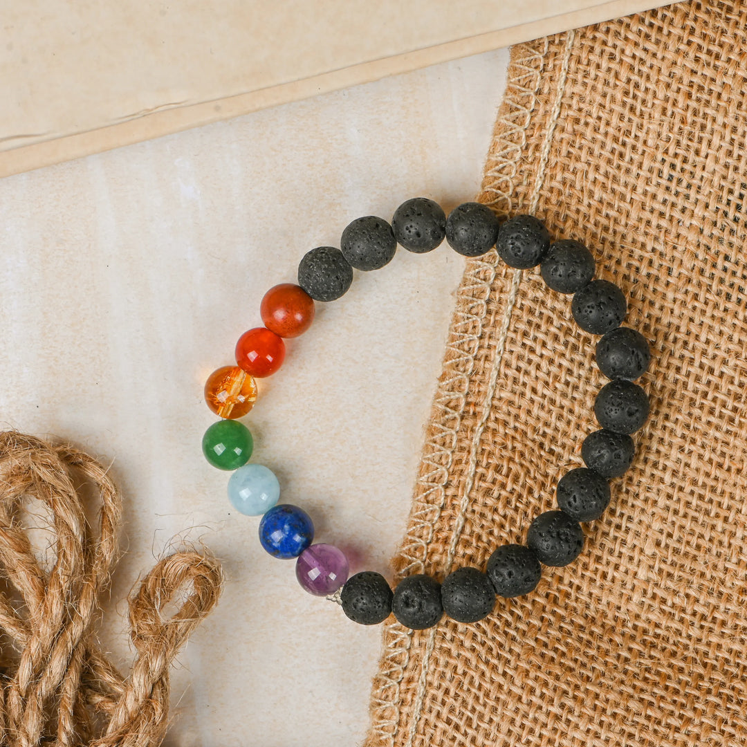 Natural Lava 7 Chakra Bracelet 8mm Beads Stretchable | Healing Crystal Jewelry