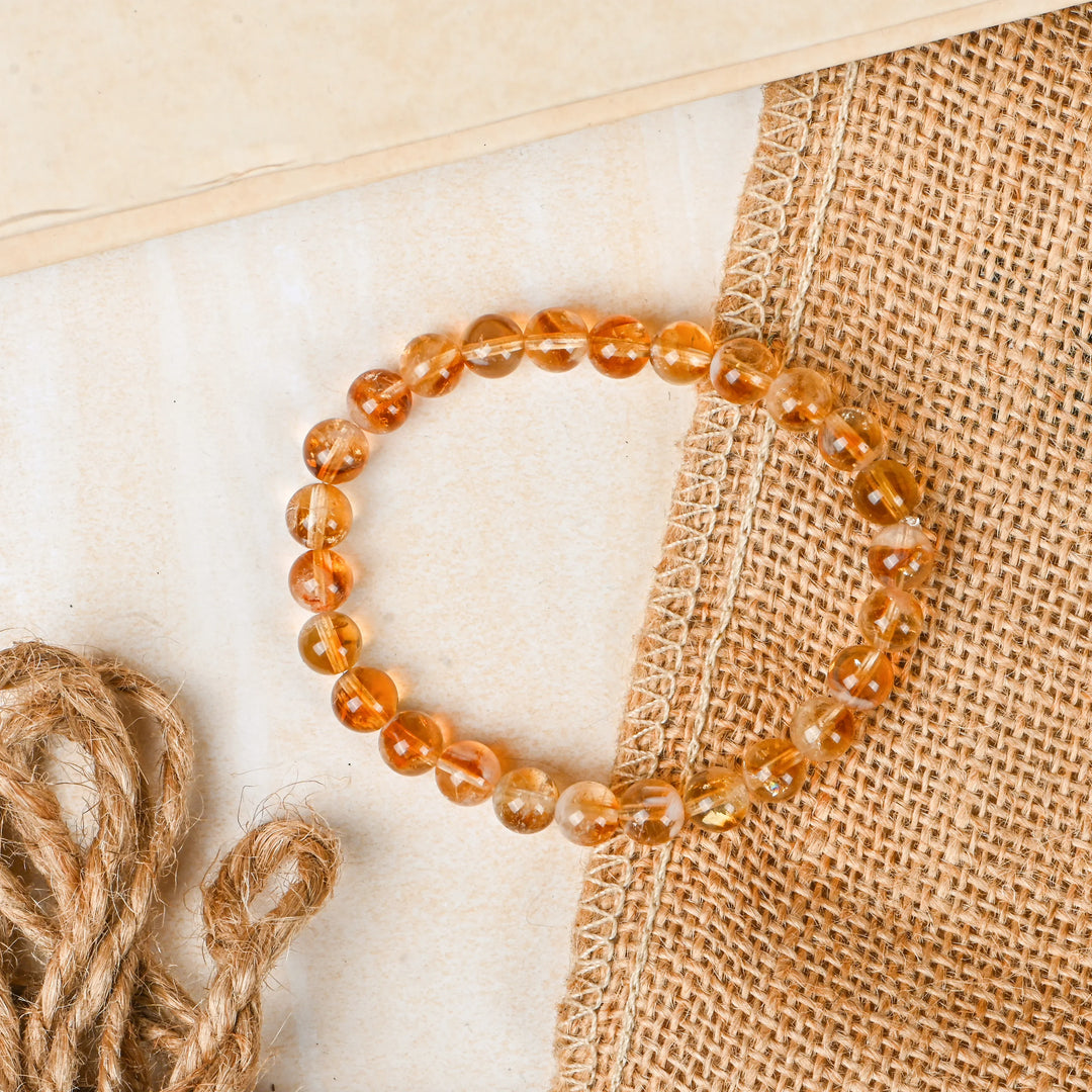 Natural Honey Citrine Bracelet 8mm Beads Stretchable | Healing Crystal Jewelry