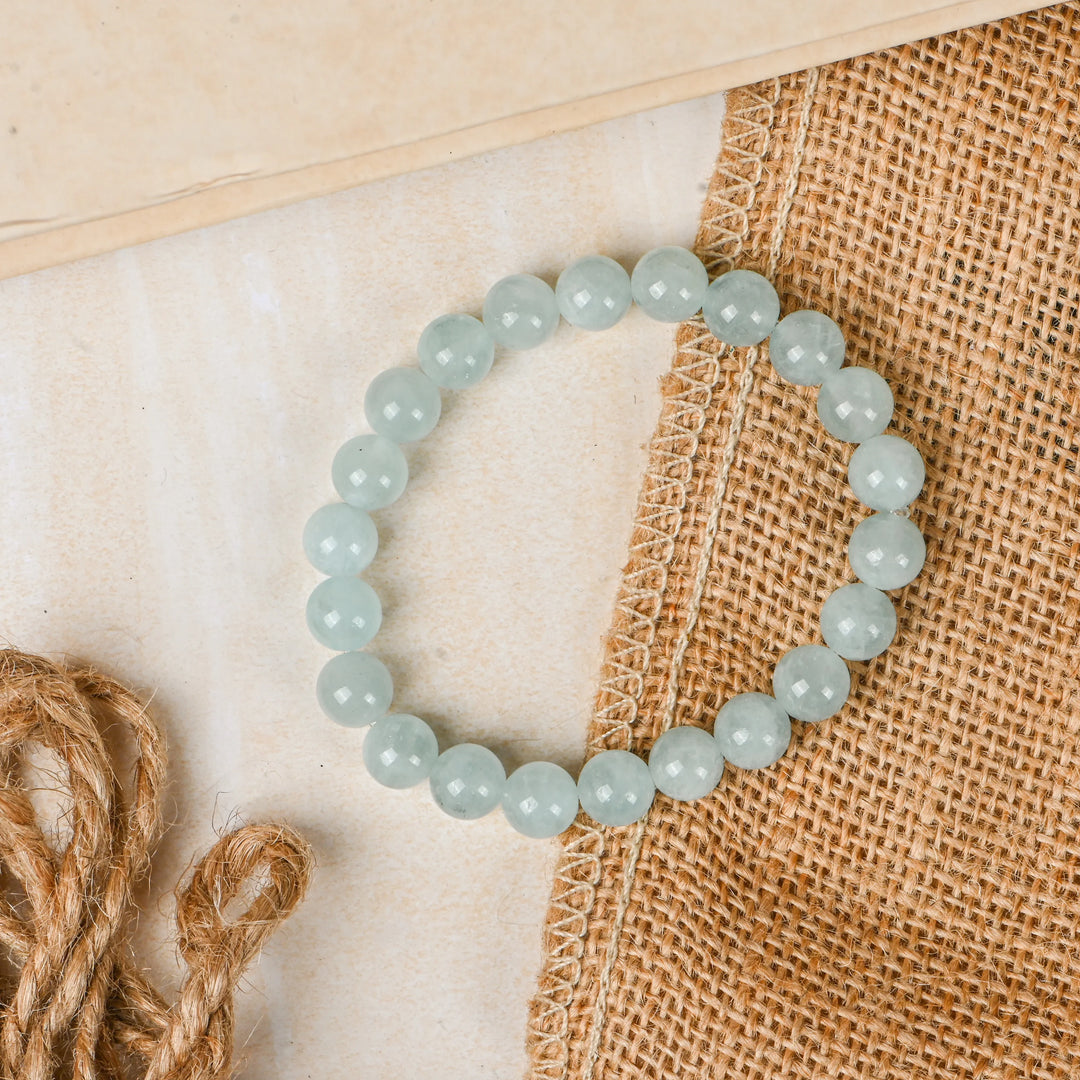 Natural Aquamarine Bracelet 8mm Beads Stretchable | Healing Crystal Jewelry