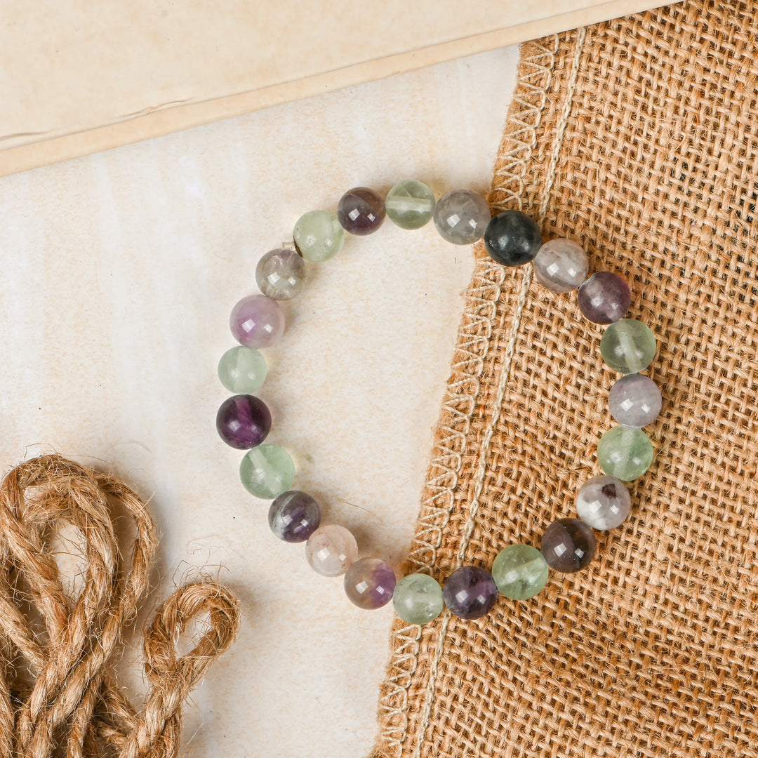 Natural Fluorite Bracelet 8mm Beads Stretchable | Healing Crystal Jewelry