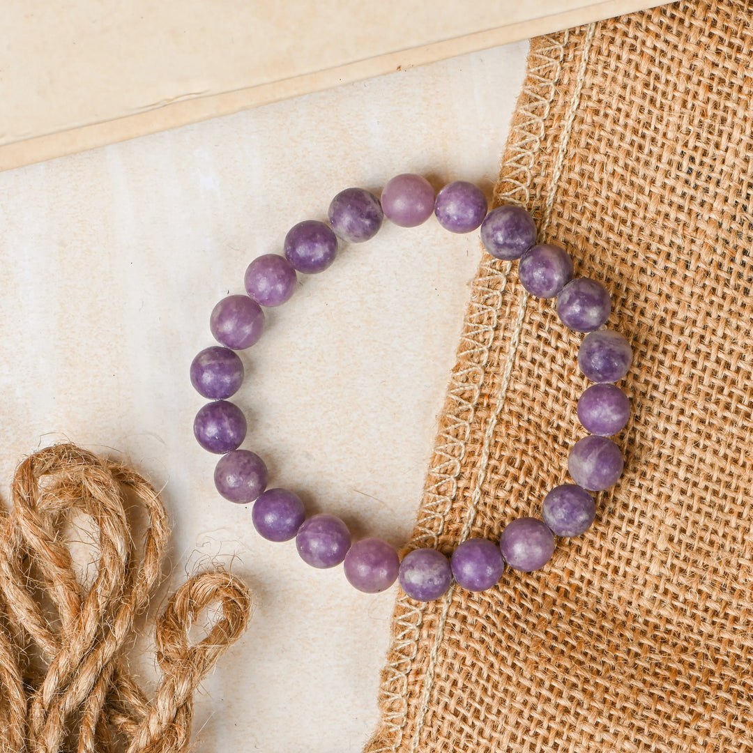 Natural Lepidolite Bracelet 8mm Beads Stretchable | Healing Crystal Jewelry