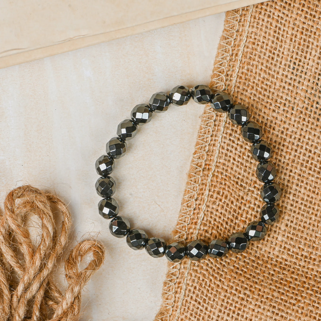 Natural Hematite Faceted Bracelet 8mm Beads Stretchable | Healing Crystal Jewelry