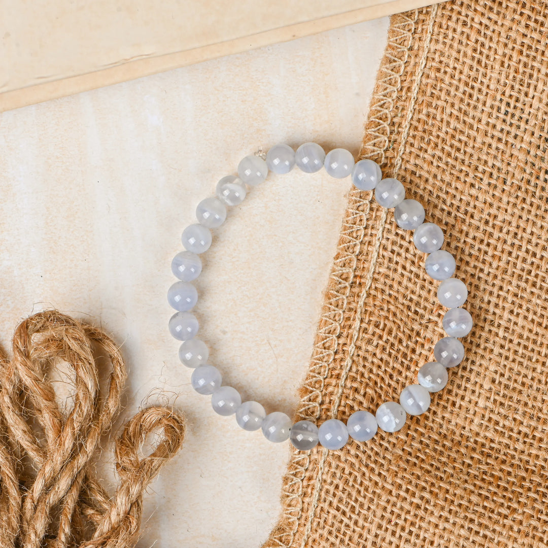 Natural Blue Chalcedony Bracelet 8mm Beads Stretchable | Healing Crystal Jewelry