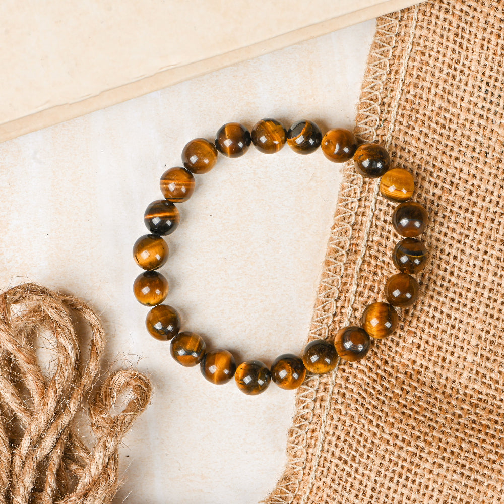 Natural Tiger Eye Bracelet 8mm Beads Stretchable | Healing Crystal Jewelry